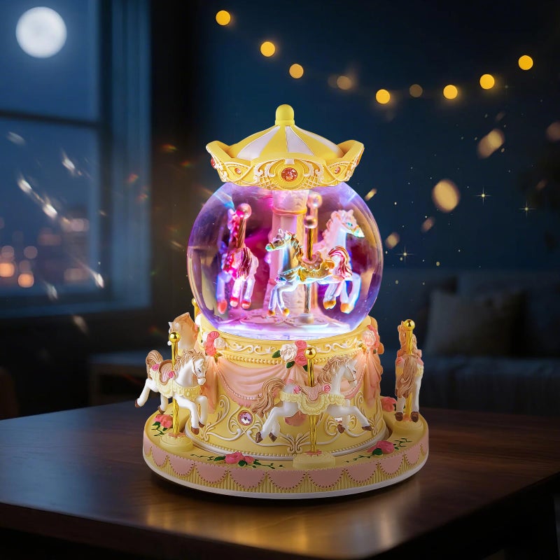 Mr.Winder Music Box Carousel Horse Snow Globe with Color Light, Carousel Musical for Christmas Anniversary Birthday Gift for Girls Daughter Women Mom Granddaughter Play You are My Sunshine - Image 2